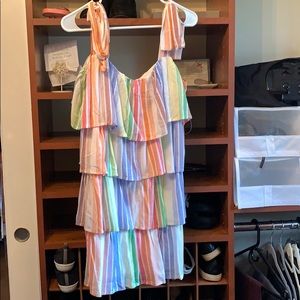 Rainbow tiered mini dress